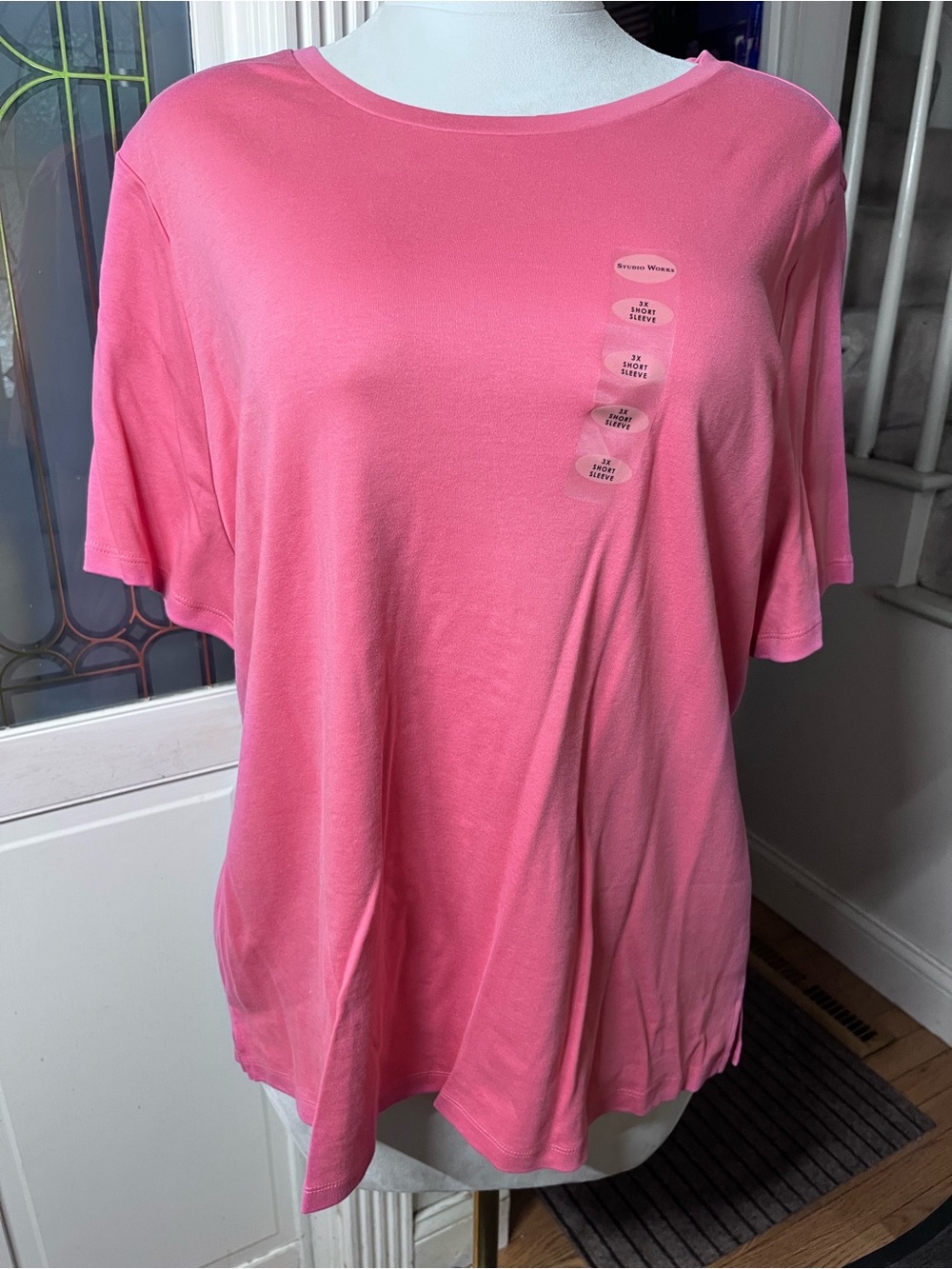NWT Studio Works Pink Short Sleeve Crew Neck Top Women’s Plus Size 3X